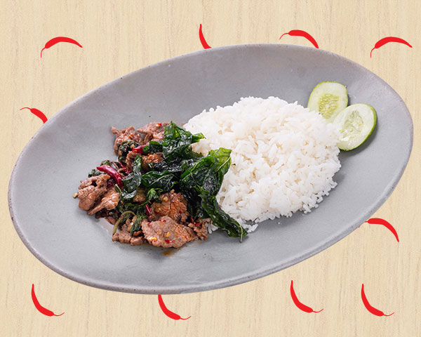 Thai-French Beef Loin in Holy Basil Sauce with Rice